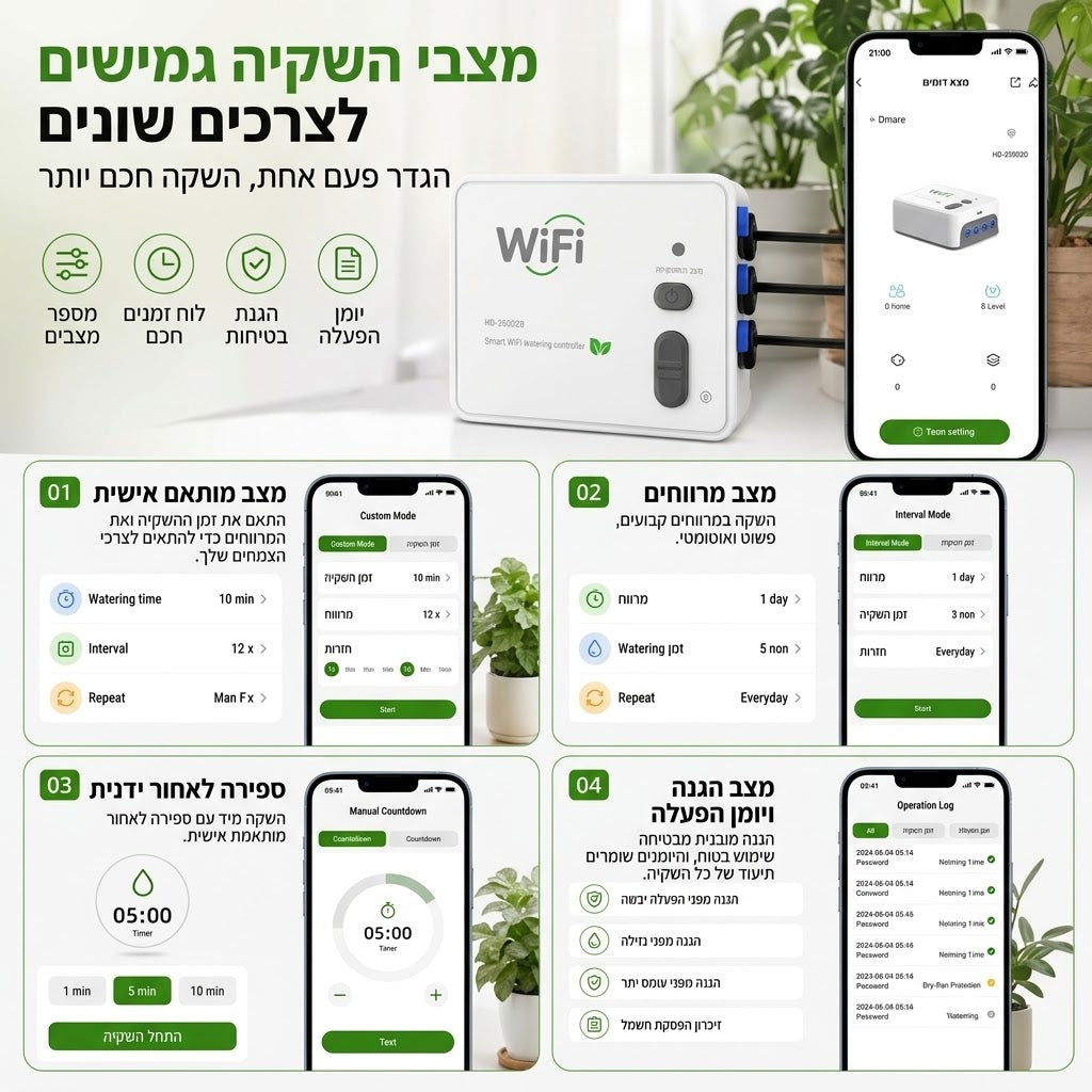 מצבי השקיה חכמים דרך אפליקציה